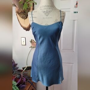 Vintage 90s Gold Label Victoria’s Secret Silk Blue Slip Dress Lingerie Large